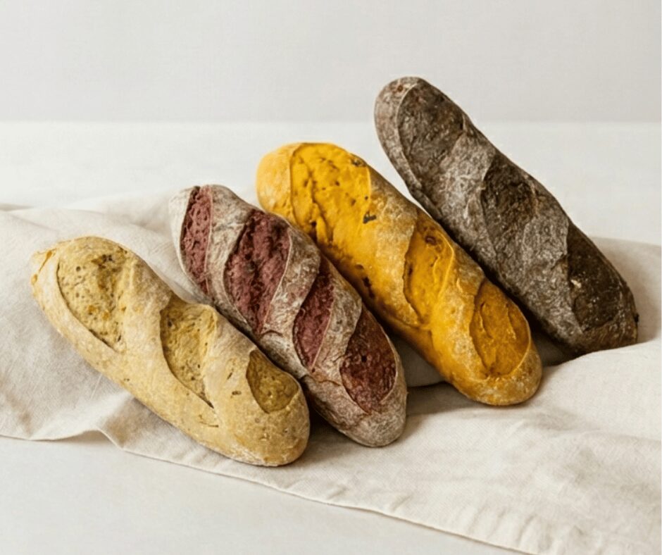 Pães Colorido expostos em fila