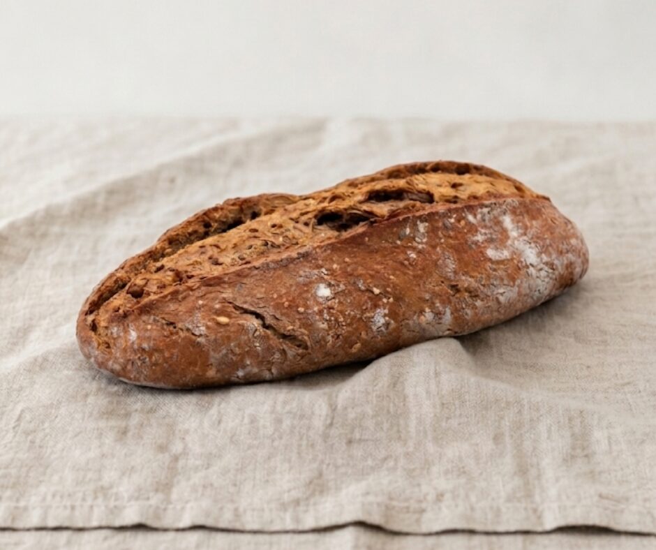 Pão escuro em cima de uma toalha